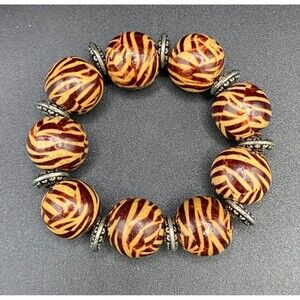Bracelet Tiger Zebra Striped Wood Bead Stretch